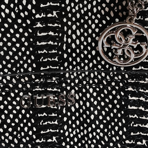 Guess Black-White Embossed Reptile Print Tote Bag - Picture 2 of 10